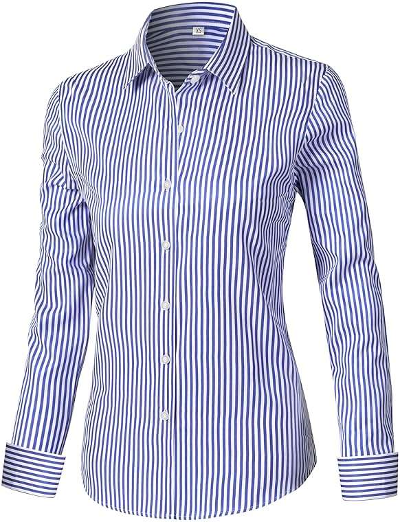 Ruisin Super Soft Wrinkle Free Button Down Shirts for Women Solid Long Sleeve Striped Formal Work Dress Blouses Tops - Image 2