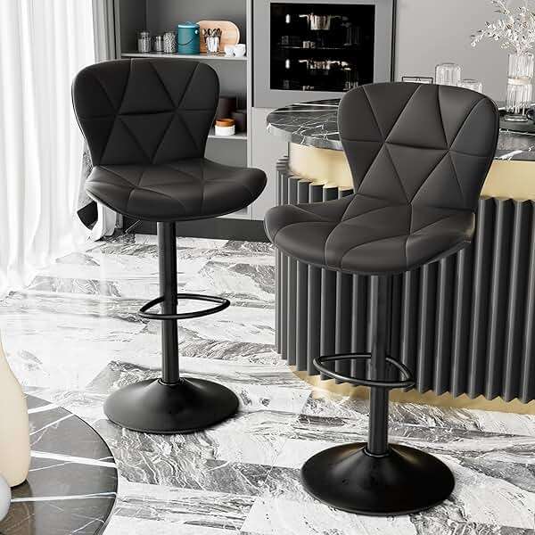 Nebuaegis Bar Stools Set of 2, Modern Faux Leather Adjustable Swivel Barstools, Counter Height Chairs with Back and Footrest for Kitchen Island, Black - Image 1