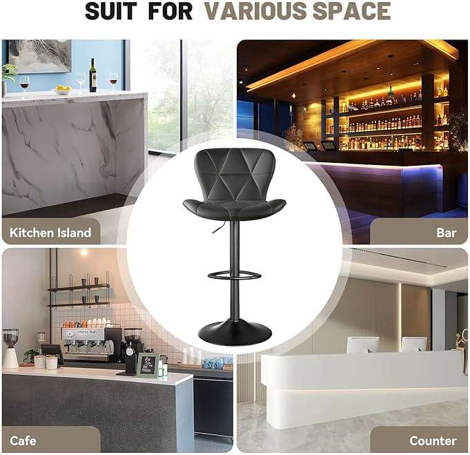 Nebuaegis Bar Stools Set of 2, Modern Faux Leather Adjustable Swivel Barstools, Counter Height Chairs with Back and Footrest for Kitchen Island, Black - Image 6