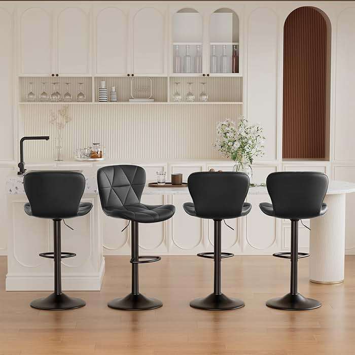 Nebuaegis Bar Stools Set of 2, Modern Faux Leather Adjustable Swivel Barstools, Counter Height Chairs with Back and Footrest for Kitchen Island, Black - Image 7