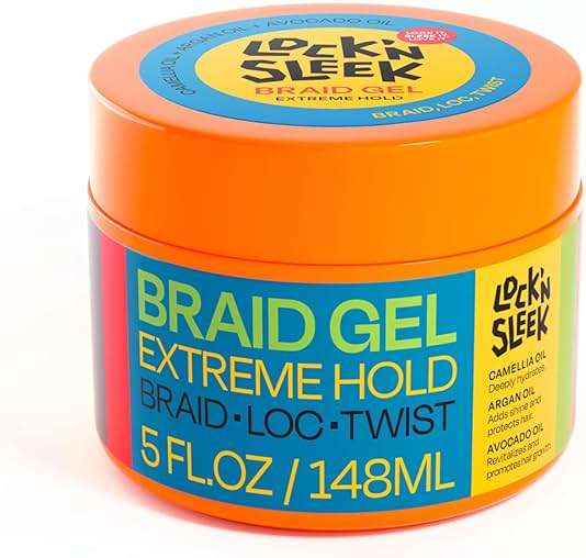LOCK'N SLEEK Braid Gel (5 oz), Extreme Hold, Flake-Free, High Shine Edge Control - Argan, Camellia, Avocado Oil - For Locks, Braids, Twists, Cornrows - Image 1