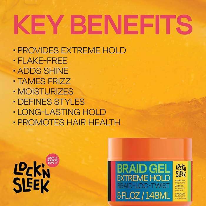 LOCK'N SLEEK Braid Gel (5 oz), Extreme Hold, Flake-Free, High Shine Edge Control - Argan, Camellia, Avocado Oil - For Locks, Braids, Twists, Cornrows - Image 5