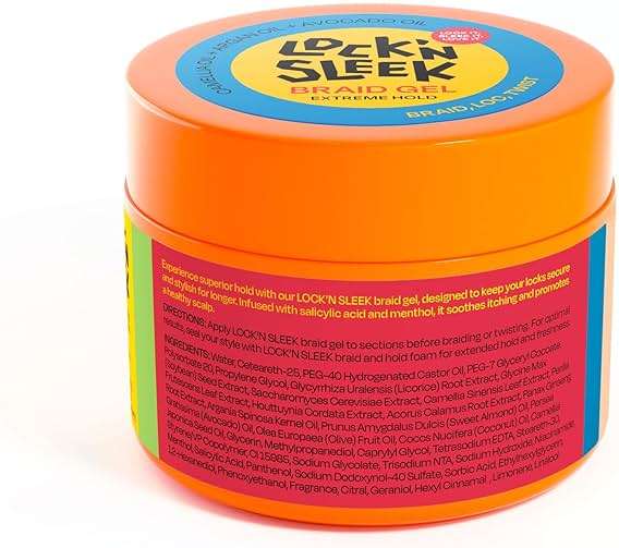 LOCK'N SLEEK Braid Gel (5 oz), Extreme Hold, Flake-Free, High Shine Edge Control - Argan, Camellia, Avocado Oil - For Locks, Braids, Twists, Cornrows - Image 9