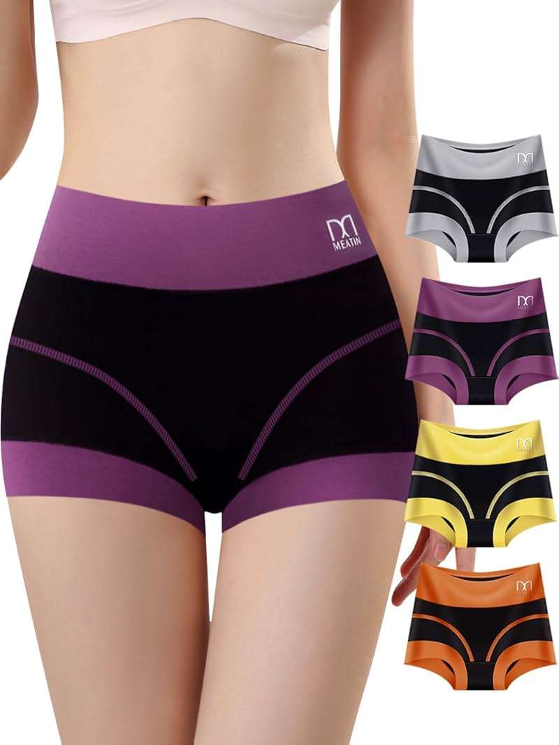 QUASTI Boy Shorts Underwear for Women - High Waisted Cotton Boxers Briefs Sleep Stretch Panties 4 Pack - Image 1