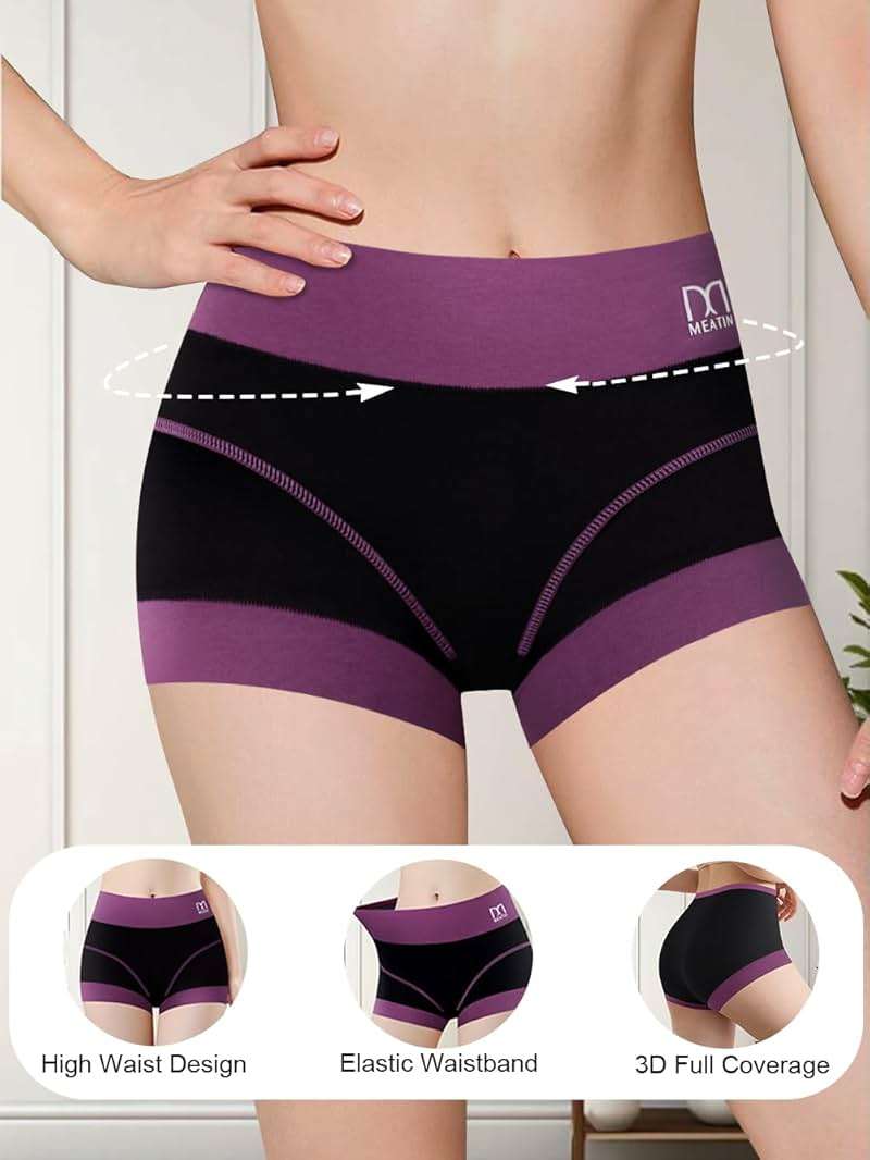 QUASTI Boy Shorts Underwear for Women - High Waisted Cotton Boxers Briefs Sleep Stretch Panties 4 Pack - Image 3