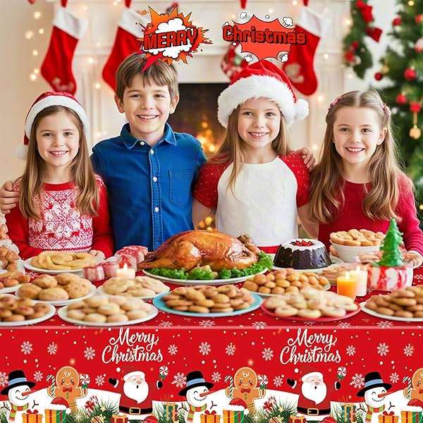 2 Pcs Christmas Tablecloth - Plastic Merry Christmas Table Cloth, Red Disposable Rectangle Cute Santa Claus Snowman Xmas Table Cover for Christma Party Decorations Favors Tables Decor, 108 x 54 Inch - Image 7