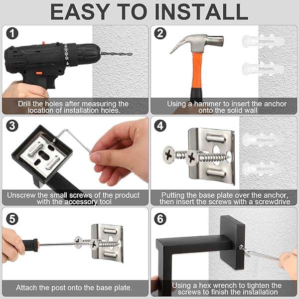 Gisafai 5 Pcs Bathroom Hardware Accessories Set 23.6 Inch Bath Towel Bar Kit Stainless Steel Bathroom Hardware Set Towel Racks Ring Hooks Paper Holder for Wall Mounted (Black) - Image 4