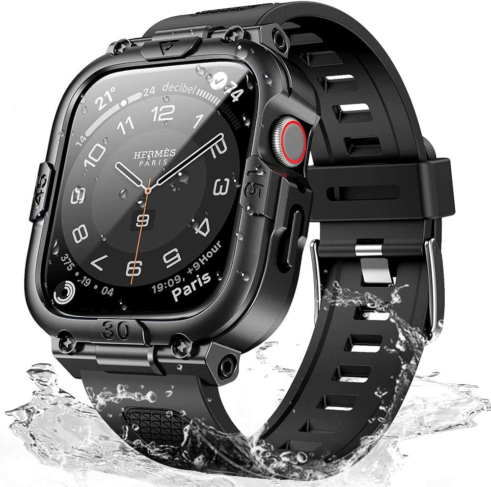 Mosonio Sport Rugged Case with Splash-Resistant Light TPU Band for Apple Watch Band 46mm 45mm 44mm 42mm 41mm 40mm for Men, 360° Protective Cover, Built-in Screen Protector Compatible for iwatch Series 11 10 9 8 7 6 5 4 SE - Image 1