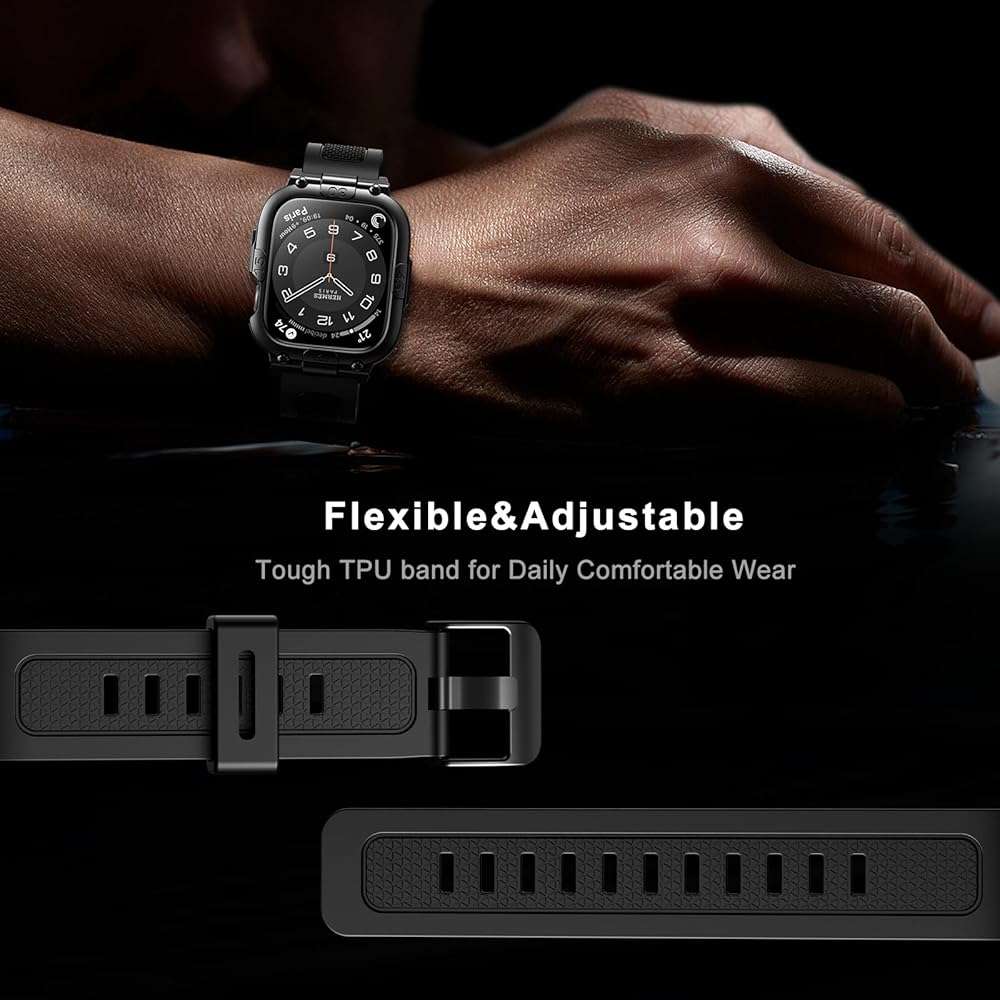 Mosonio Sport Rugged Case with Splash-Resistant Light TPU Band for Apple Watch Band 46mm 45mm 44mm 42mm 41mm 40mm for Men, 360° Protective Cover, Built-in Screen Protector Compatible for iwatch Series 11 10 9 8 7 6 5 4 SE - Image 3