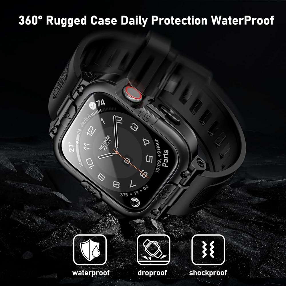 Mosonio Sport Rugged Case with Splash-Resistant Light TPU Band for Apple Watch Band 46mm 45mm 44mm 42mm 41mm 40mm for Men, 360° Protective Cover, Built-in Screen Protector Compatible for iwatch Series 11 10 9 8 7 6 5 4 SE - Image 4