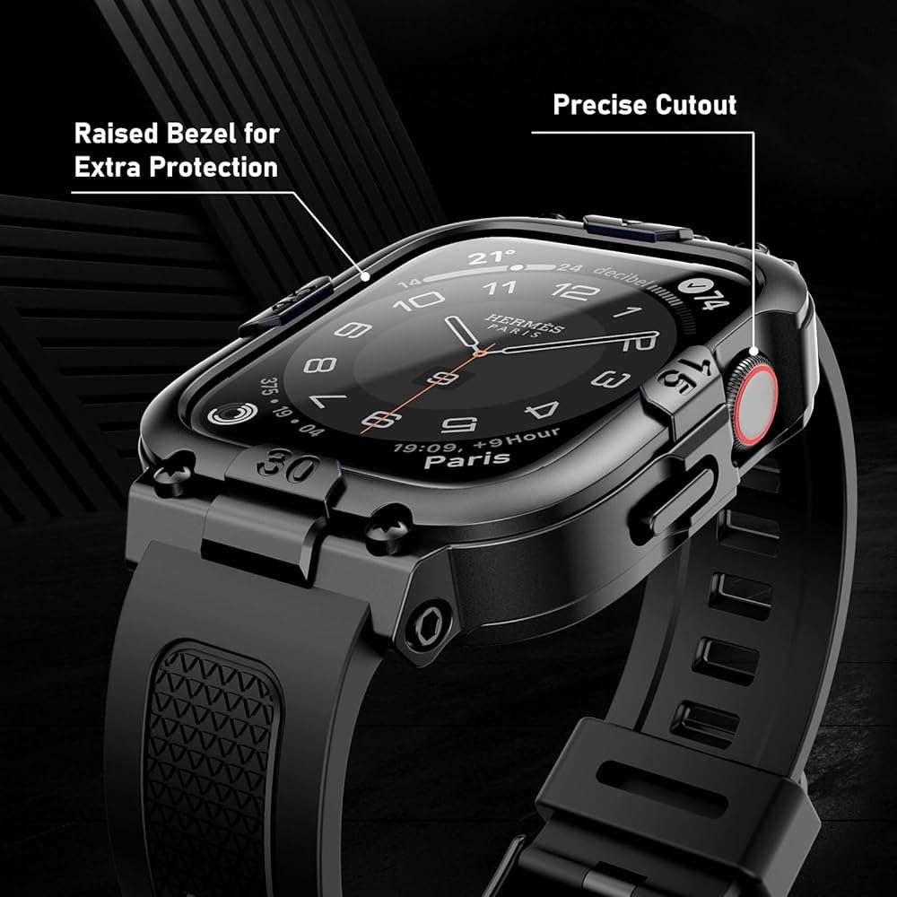 Mosonio Sport Rugged Case with Splash-Resistant Light TPU Band for Apple Watch Band 46mm 45mm 44mm 42mm 41mm 40mm for Men, 360° Protective Cover, Built-in Screen Protector Compatible for iwatch Series 11 10 9 8 7 6 5 4 SE - Image 5