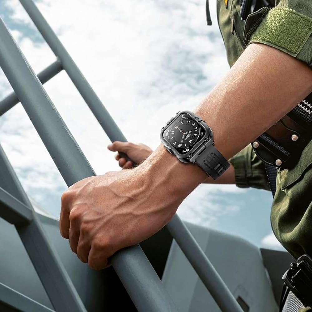 Mosonio Sport Rugged Case with Splash-Resistant Light TPU Band for Apple Watch Band 46mm 45mm 44mm 42mm 41mm 40mm for Men, 360° Protective Cover, Built-in Screen Protector Compatible for iwatch Series 11 10 9 8 7 6 5 4 SE - Image 8