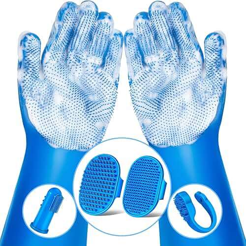 Augwind 6PCS Pet Grooming Kit for Dogs, Cats and Horses | Dog Washing Gloves | Cleanroom Gloves | Dog Bath Brush | Dog Bath Gloves | Dog Shampoo Brush | Dog Bath Supplies (Navy Blue) - Image 1