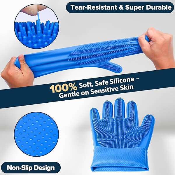 Augwind 6PCS Pet Grooming Kit for Dogs, Cats and Horses | Dog Washing Gloves | Cleanroom Gloves | Dog Bath Brush | Dog Bath Gloves | Dog Shampoo Brush | Dog Bath Supplies (Navy Blue) - Image 4