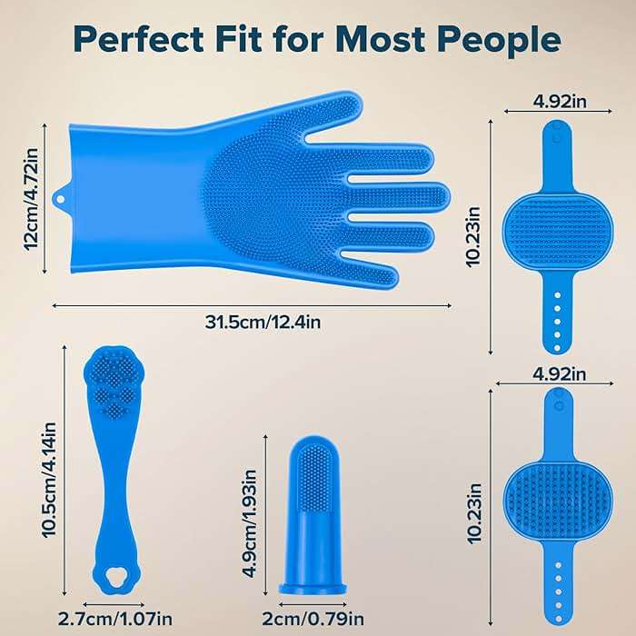 Augwind 6PCS Pet Grooming Kit for Dogs, Cats and Horses | Dog Washing Gloves | Cleanroom Gloves | Dog Bath Brush | Dog Bath Gloves | Dog Shampoo Brush | Dog Bath Supplies (Navy Blue) - Image 7