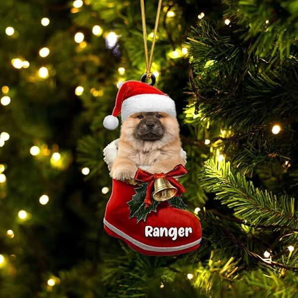 Personalized Chow Chow Dog in Santa Boot - Christmas Ornament, Flat 2D, Dog Lovers Gift Idea, Xmas Decor, Birthday, Holiday - Image 1
