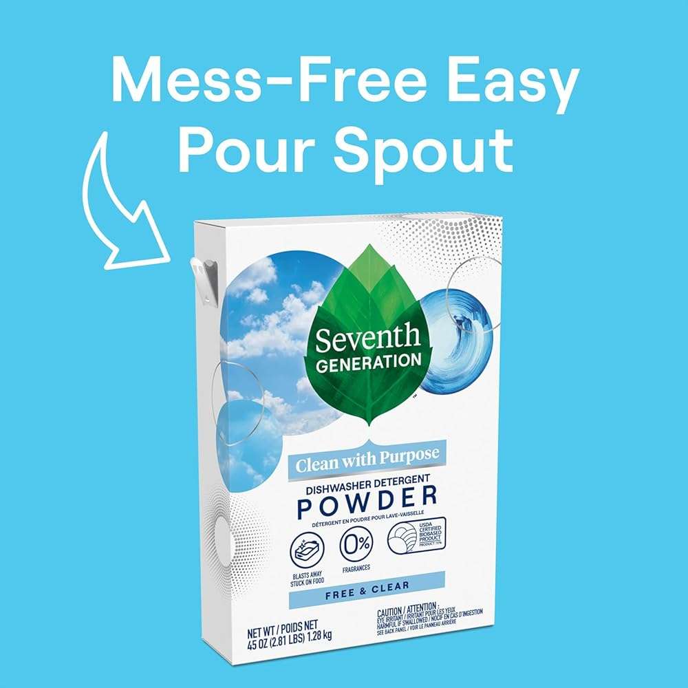 Seventh Generation Dishwasher Detergent Powder + Rinse Aid, Free and Clear, Biodegradable, Plant-Based & Fragrance-Free, Septic Safe - Image 3