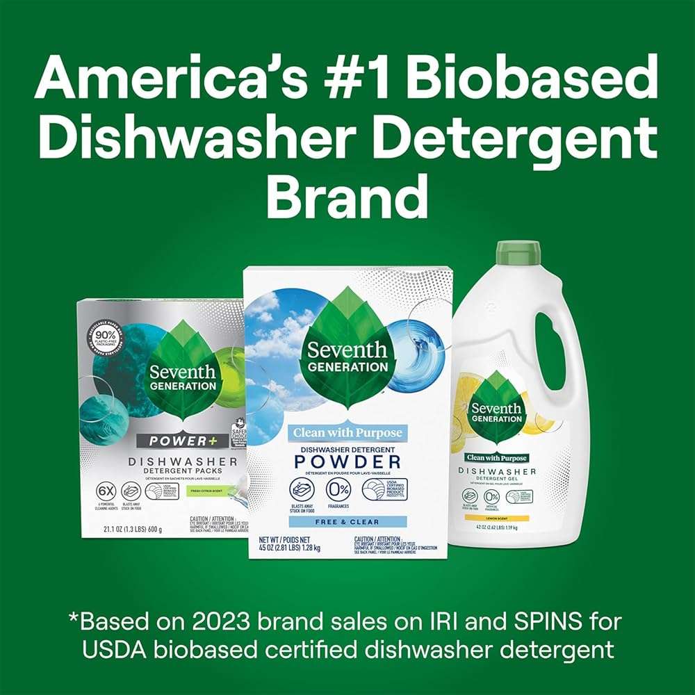 Seventh Generation Dishwasher Detergent Powder + Rinse Aid, Free and Clear, Biodegradable, Plant-Based & Fragrance-Free, Septic Safe - Image 9
