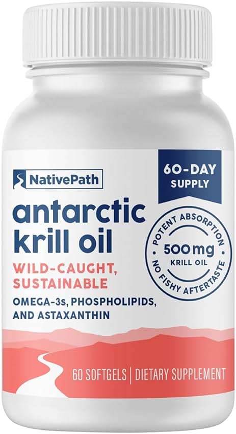 NativePath Antarctic Krill Oil - Wild-Caught Omega 3 Krill Oil 500mg Softgels with EPA, DHA and Astaxanthin - Supplement for Joint, Heart, Brain and Immunity - 60 ct - No Fishy Aftertaste - Image 1