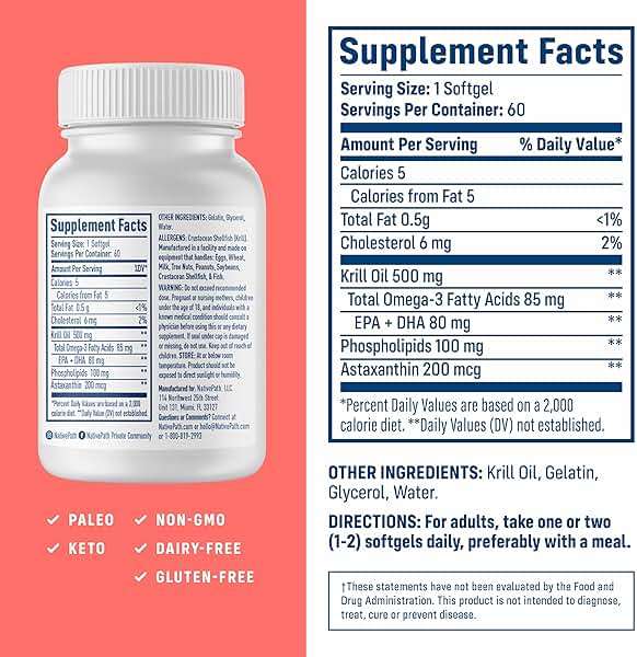 NativePath Antarctic Krill Oil - Wild-Caught Omega 3 Krill Oil 500mg Softgels with EPA, DHA and Astaxanthin - Supplement for Joint, Heart, Brain and Immunity - 60 ct - No Fishy Aftertaste - Image 2