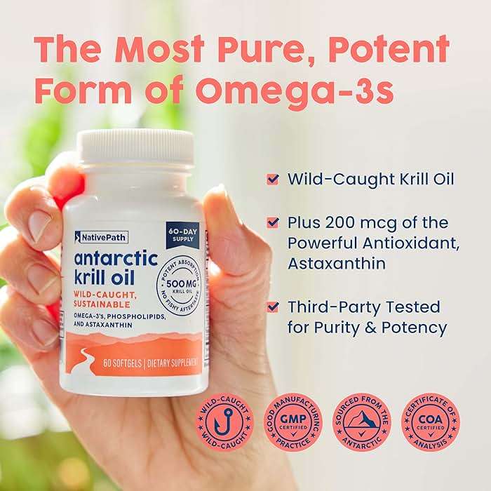 NativePath Antarctic Krill Oil - Wild-Caught Omega 3 Krill Oil 500mg Softgels with EPA, DHA and Astaxanthin - Supplement for Joint, Heart, Brain and Immunity - 60 ct - No Fishy Aftertaste - Image 3