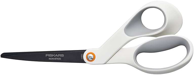 Fiskars 8” Premium Non-Stick Comfort Grip Scissors Ideal for Sticky Materials like Vinyl, Tape, and Glue, with Ergonomic Bent Handles for Precise Tabletop Cutting - Image 1