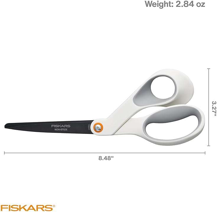 Fiskars 8” Premium Non-Stick Comfort Grip Scissors Ideal for Sticky Materials like Vinyl, Tape, and Glue, with Ergonomic Bent Handles for Precise Tabletop Cutting - Image 3