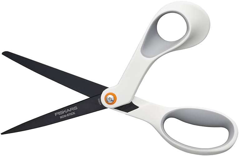 Fiskars 8” Premium Non-Stick Comfort Grip Scissors Ideal for Sticky Materials like Vinyl, Tape, and Glue, with Ergonomic Bent Handles for Precise Tabletop Cutting - Image 5