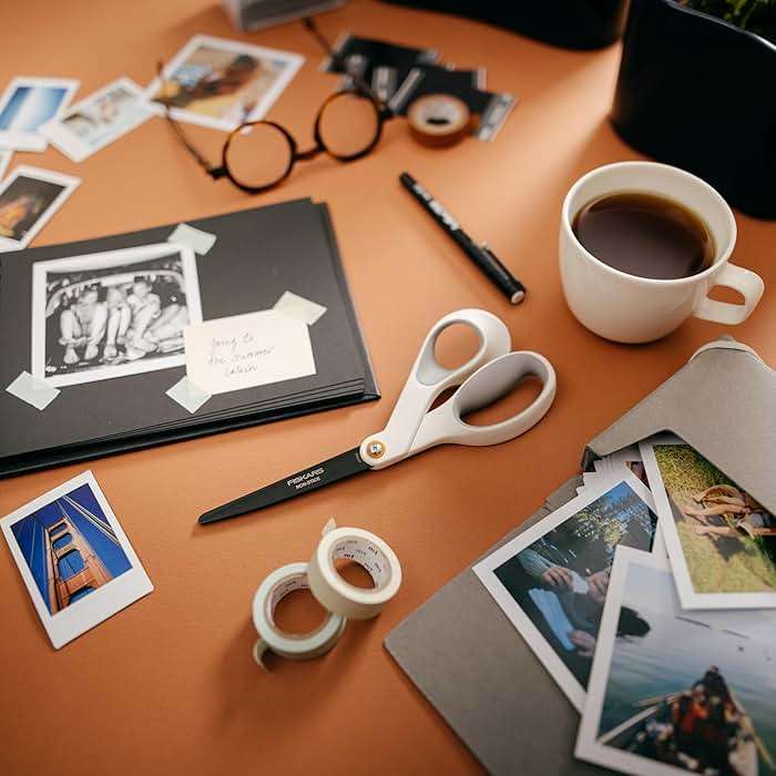 Fiskars 8” Premium Non-Stick Comfort Grip Scissors Ideal for Sticky Materials like Vinyl, Tape, and Glue, with Ergonomic Bent Handles for Precise Tabletop Cutting - Image 7