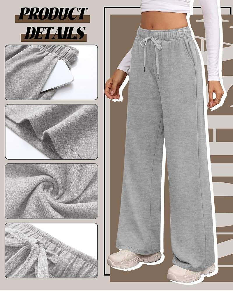 Riyiper 3 Pack Women Wide Leg Sweatpants Drawstring Straight Pants Elastic Waist Joggers Open Bottom Sweatpants with Pockets - Image 3