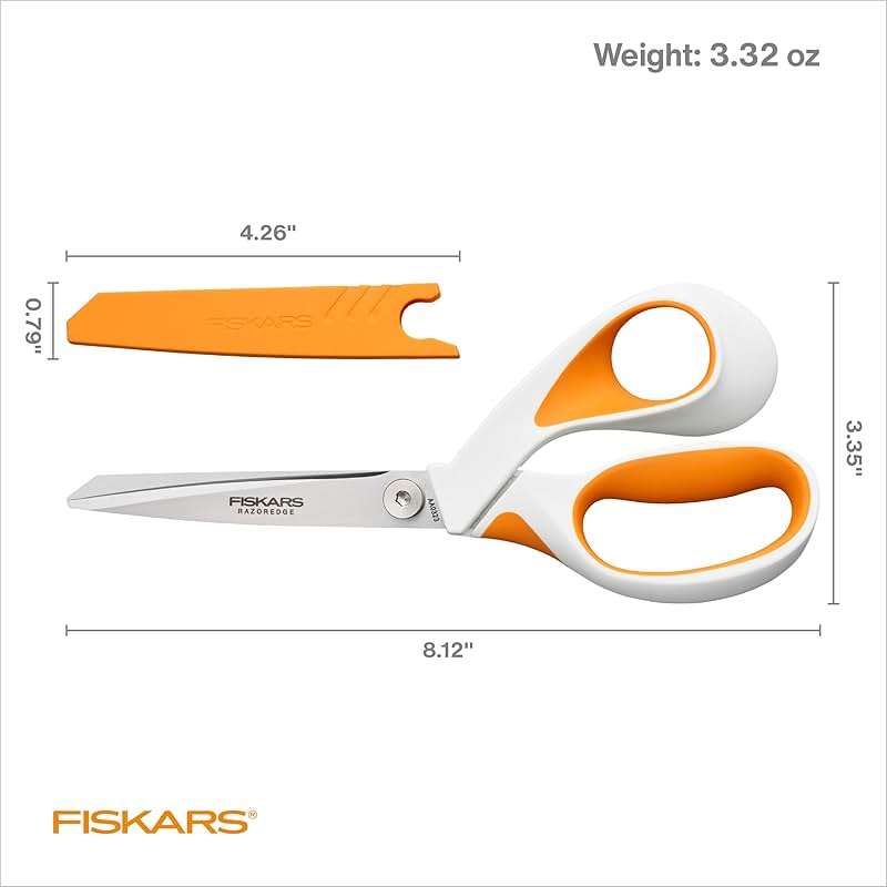 Fiskars RazorEdge Fabric Scissors, Heavy Duty Fabric Shears, Ultra-Sharp Stainless Steel Blades & SoftGrip Ergonomic Handle, 8”, White/Orange - Image 2