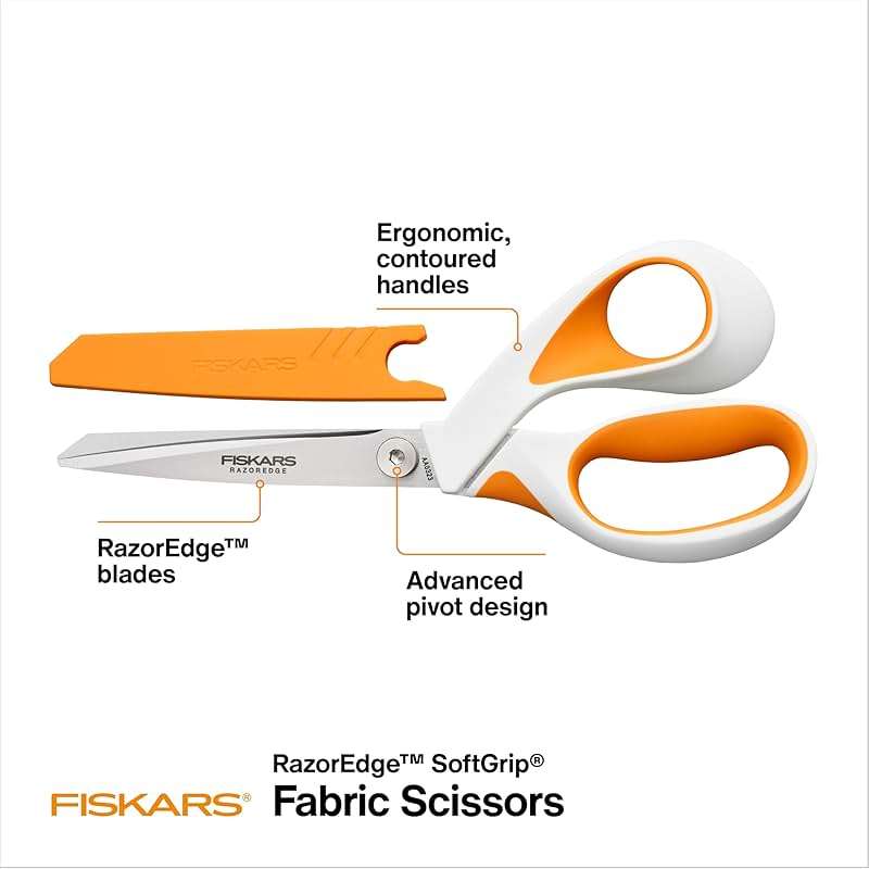 Fiskars RazorEdge Fabric Scissors, Heavy Duty Fabric Shears, Ultra-Sharp Stainless Steel Blades & SoftGrip Ergonomic Handle, 8”, White/Orange - Image 3