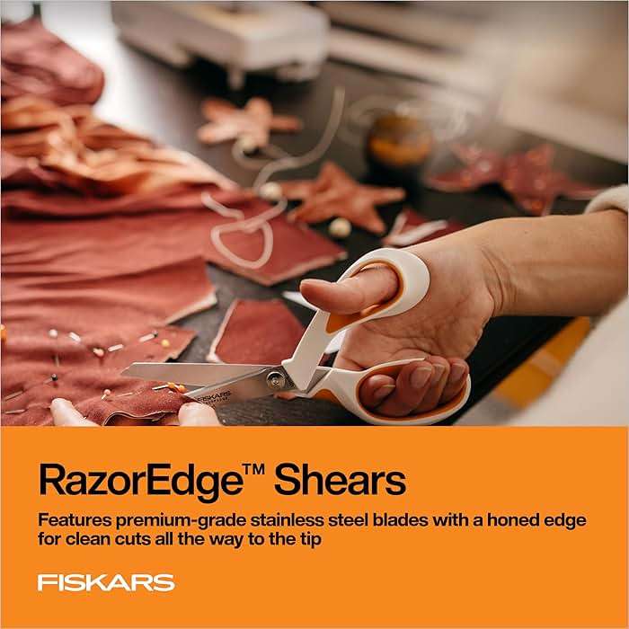 Fiskars RazorEdge Fabric Scissors, Heavy Duty Fabric Shears, Ultra-Sharp Stainless Steel Blades & SoftGrip Ergonomic Handle, 8”, White/Orange - Image 5