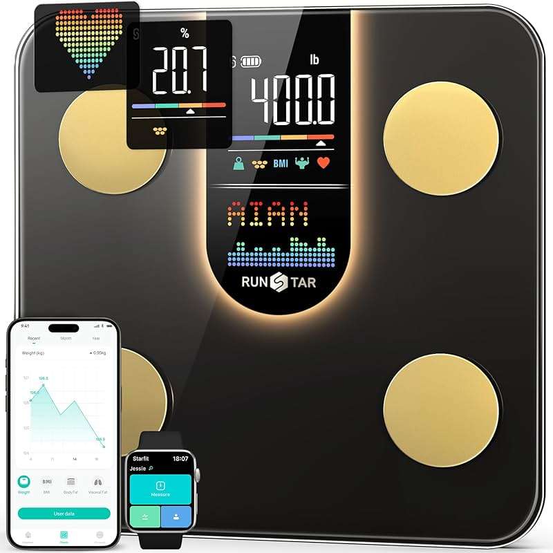 RunStar Scale for Body Weight, Smart Scale with 8-in-1 VA Display, High Precision Bathroom Digital Scale for Body Weight Heart Rate BMI Body Fat 22 Body Composition Sync APP, FSA&HSA Eligible - Image 1