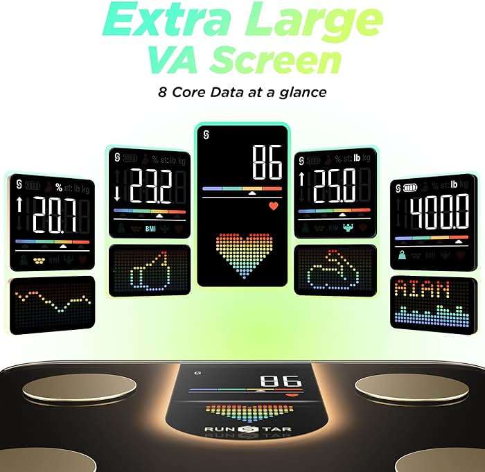 RunStar Scale for Body Weight, Smart Scale with 8-in-1 VA Display, High Precision Bathroom Digital Scale for Body Weight Heart Rate BMI Body Fat 22 Body Composition Sync APP, FSA&HSA Eligible - Image 2