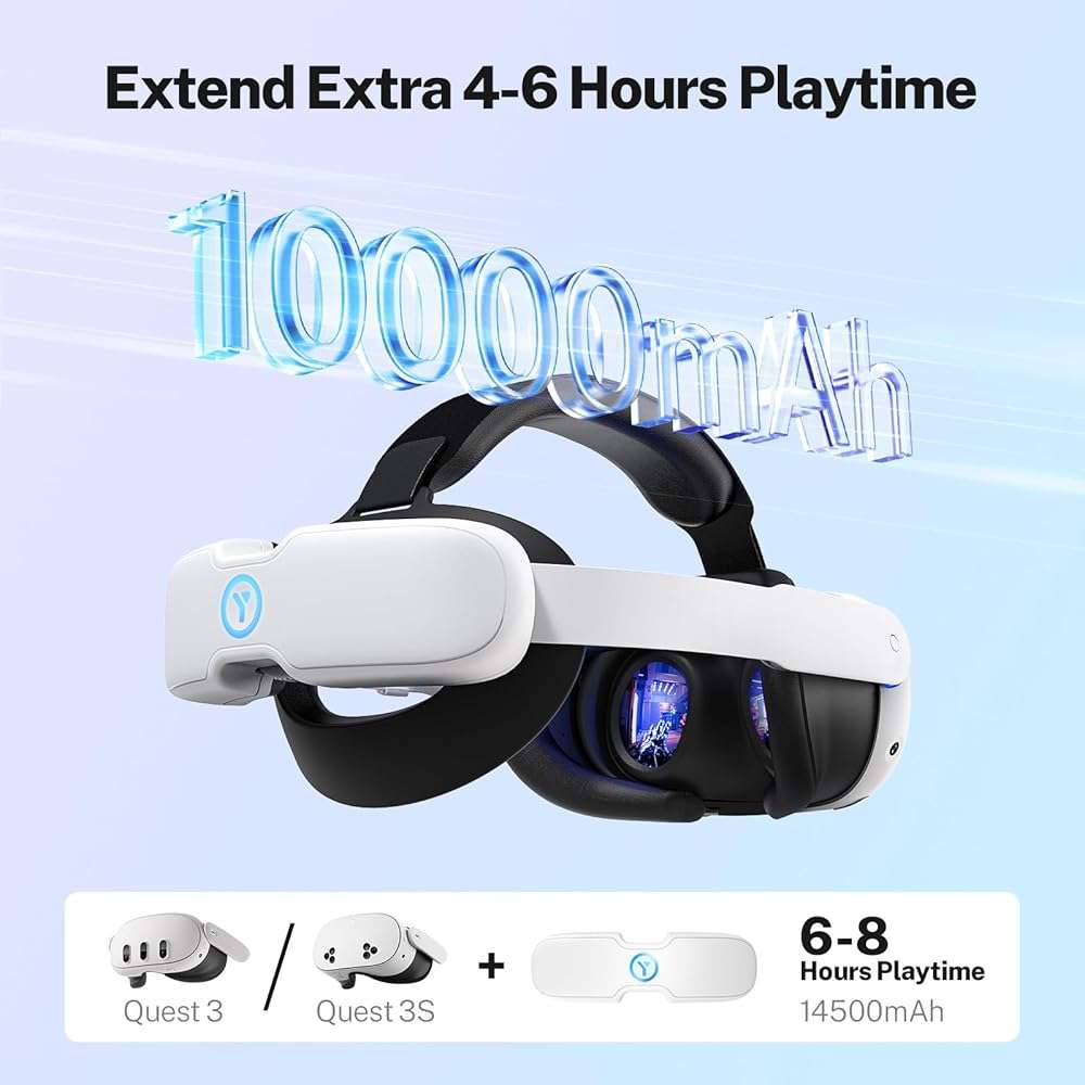 YOGES 10000mAh Battery Head Strap Compatible with Meta Quest 3S & Quest 3, Detachable Magnetic Battery, Rechargeable Headstrap to Extend Playtime for VR Headset Compatible with Meta Quest 3S - Image 2
