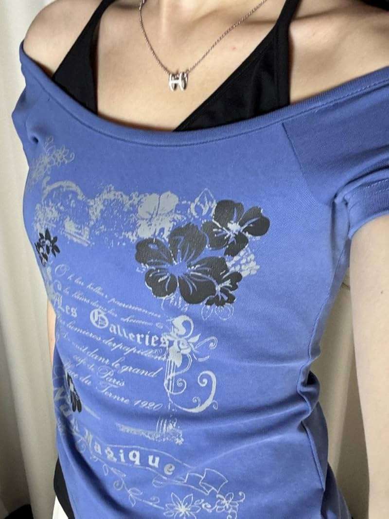 Baby Tee Y2k Women Grunge Top Emo 2000s Vintage Fake Two Piece Short Sleeve T Shirt Crop Tops Teens - Image 2