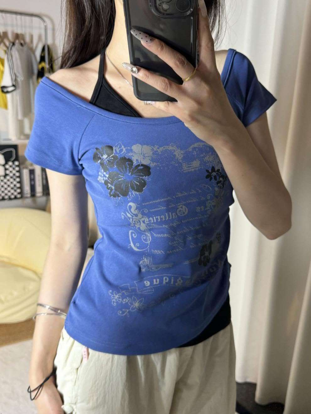 Baby Tee Y2k Women Grunge Top Emo 2000s Vintage Fake Two Piece Short Sleeve T Shirt Crop Tops Teens - Image 5