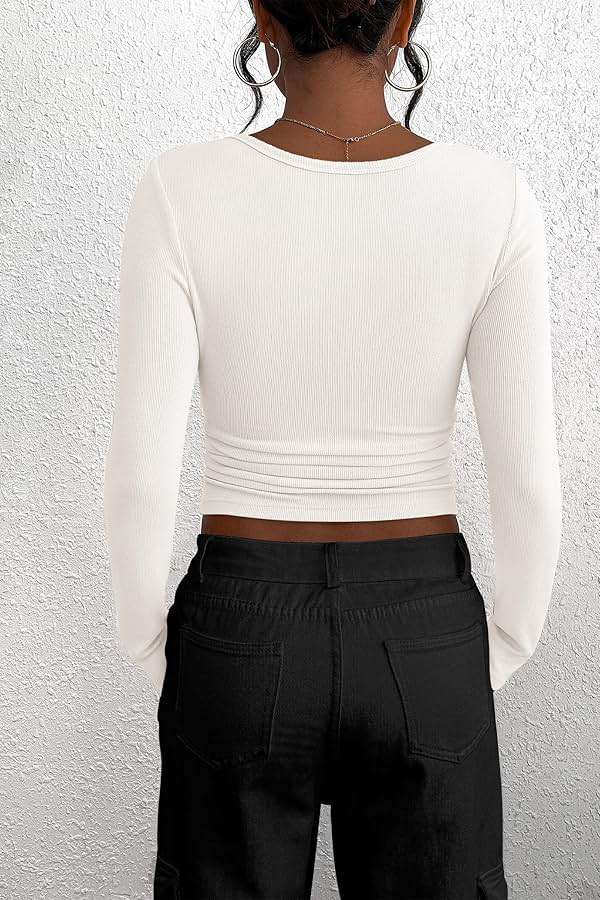 PRETTYGARDEN Women's 2026 Fall Long Sleeve Henley T Shirts Button Ribbed Knit Slim Fit Basic Tops Blouse Casual Outfits - Image 2