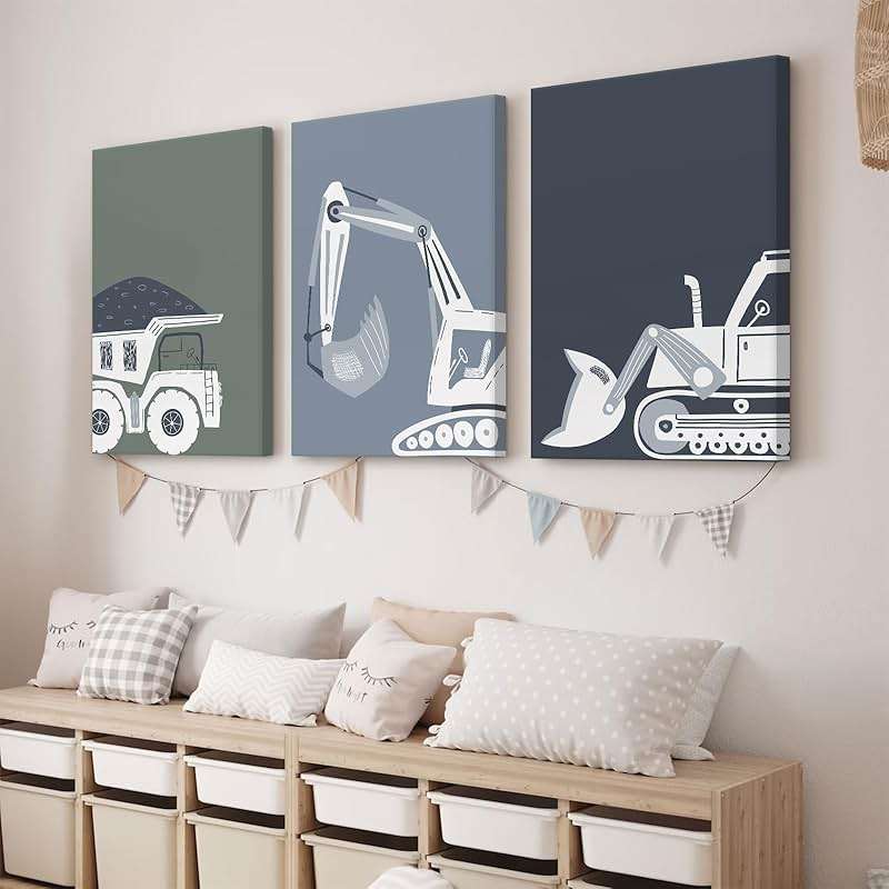 Construction Truck Wall Art Decor Toddler Boys Room Canvas Wall Art Tractor Vehicle Posters Dump Truck Wall Art Kids Bulldozer Pictures Nursery Prints for Boys Bedroom 12x16x3 Inch Wrapped Canvas - Image 3