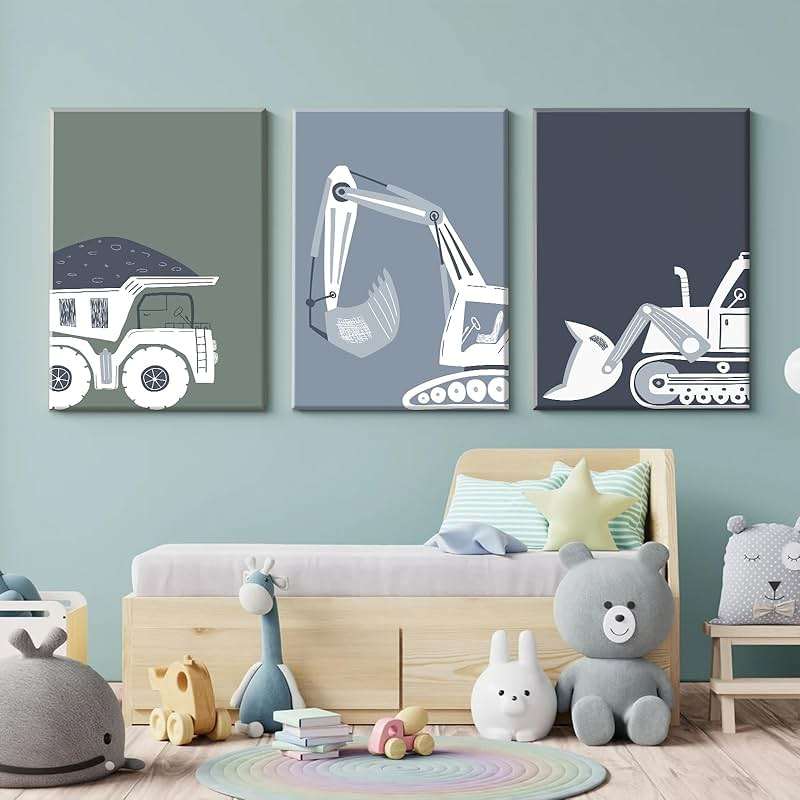 Construction Truck Wall Art Decor Toddler Boys Room Canvas Wall Art Tractor Vehicle Posters Dump Truck Wall Art Kids Bulldozer Pictures Nursery Prints for Boys Bedroom 12x16x3 Inch Wrapped Canvas - Image 4