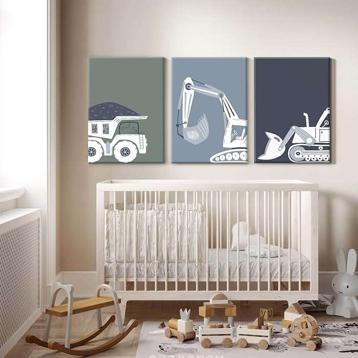 Construction Truck Wall Art Decor Toddler Boys Room Canvas Wall Art Tractor Vehicle Posters Dump Truck Wall Art Kids Bulldozer Pictures Nursery Prints for Boys Bedroom 12x16x3 Inch Wrapped Canvas - Image 5