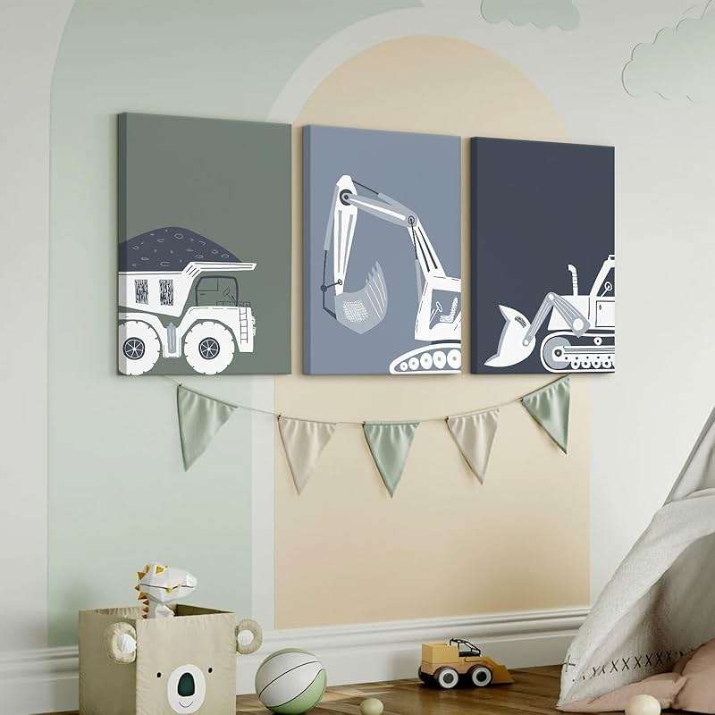 Construction Truck Wall Art Decor Toddler Boys Room Canvas Wall Art Tractor Vehicle Posters Dump Truck Wall Art Kids Bulldozer Pictures Nursery Prints for Boys Bedroom 12x16x3 Inch Wrapped Canvas - Image 6