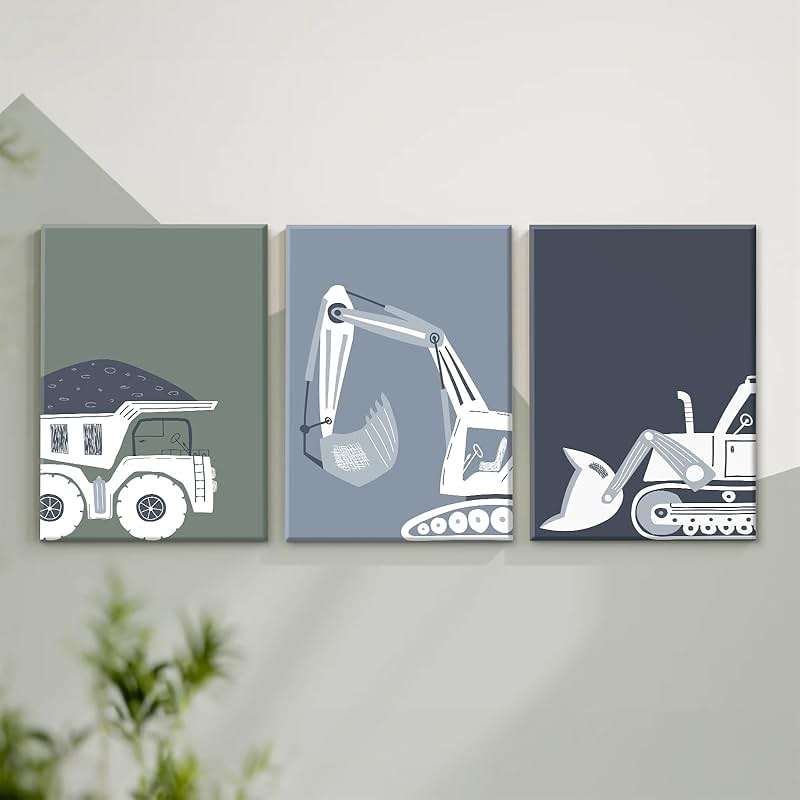 Construction Truck Wall Art Decor Toddler Boys Room Canvas Wall Art Tractor Vehicle Posters Dump Truck Wall Art Kids Bulldozer Pictures Nursery Prints for Boys Bedroom 12x16x3 Inch Wrapped Canvas - Image 7