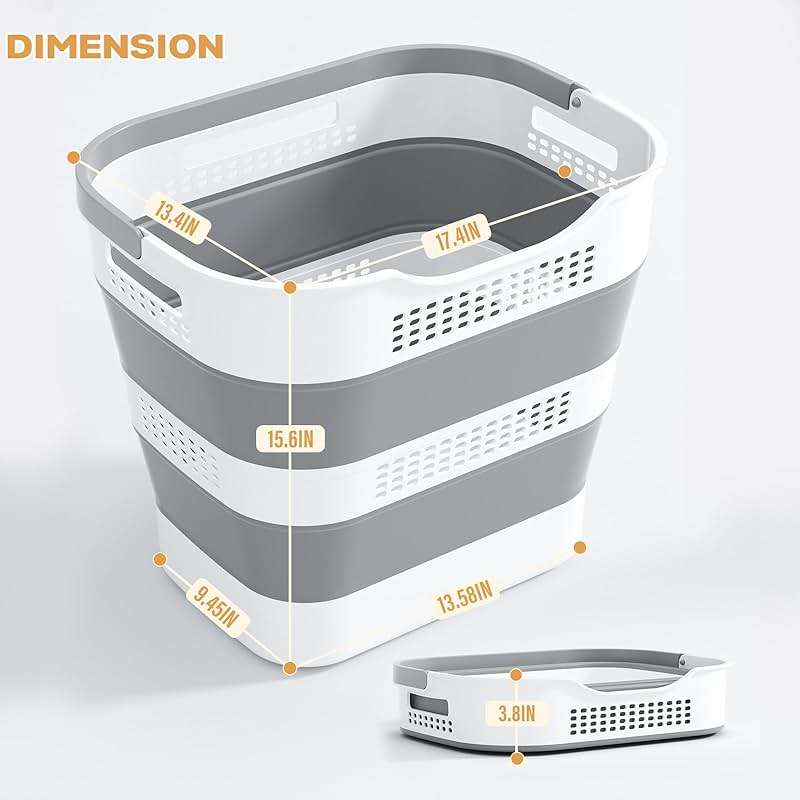 OOAMBB 43L+43L Collapsible Laundry Baskets plastic, Pop Up Laundry hamper/Storage Container, Foldable Laundry Basket with Handles, Durable,Space Saver (Grey, 2 Packs) - Image 3