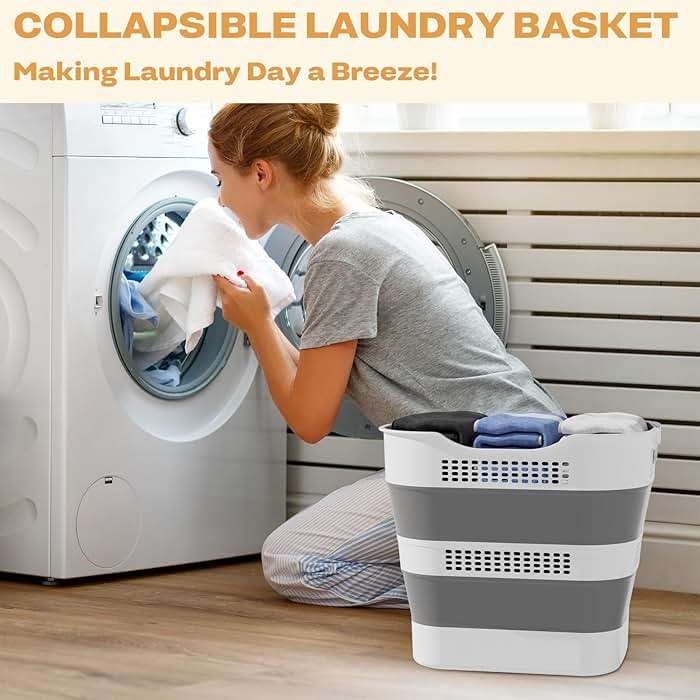 OOAMBB 43L+43L Collapsible Laundry Baskets plastic, Pop Up Laundry hamper/Storage Container, Foldable Laundry Basket with Handles, Durable,Space Saver (Grey, 2 Packs) - Image 4
