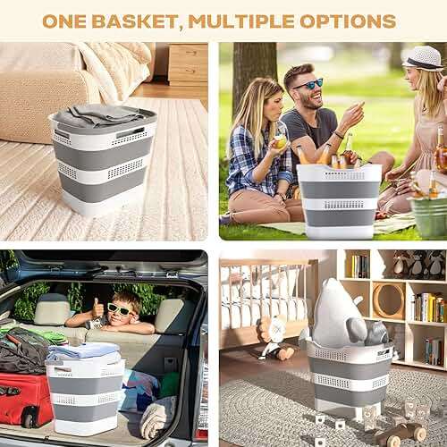 OOAMBB 43L+43L Collapsible Laundry Baskets plastic, Pop Up Laundry hamper/Storage Container, Foldable Laundry Basket with Handles, Durable,Space Saver (Grey, 2 Packs) - Image 7