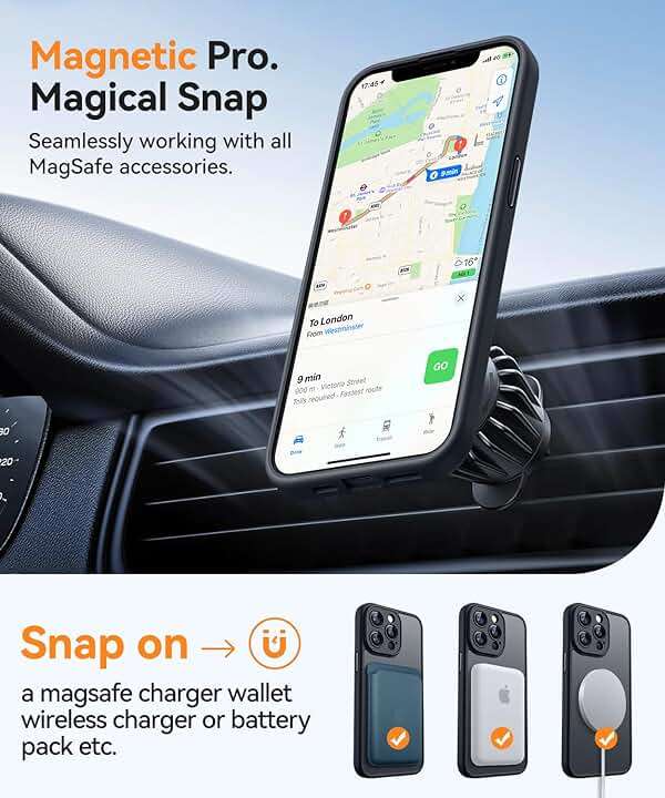 CANSHN Magnetic Compatible with iPhone 13 Pro Max Case, Upgraded [Full Camera Protection] [Compatible with Magsafe] [Translucent Matte] Shockproof Protective Phone Case Cover 6.7 Inch - Black - Image 4