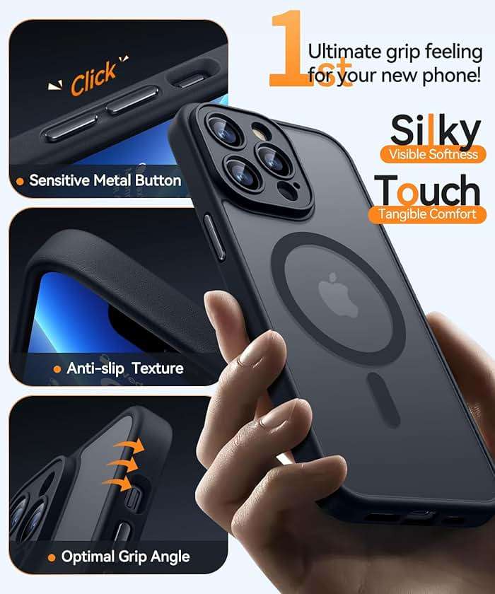 CANSHN Magnetic Compatible with iPhone 13 Pro Max Case, Upgraded [Full Camera Protection] [Compatible with Magsafe] [Translucent Matte] Shockproof Protective Phone Case Cover 6.7 Inch - Black - Image 5