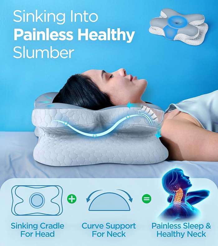 Osteo Enjoy Pain Relief Sleeping Cervical Neck Pillow, Ergonomic Contour Zoned Fits Side Sleeper, Non-Temperature Affected Memory Foam Pillows, Q-max Cooling Pillow Support Back Stomach Sleepers - Image 2